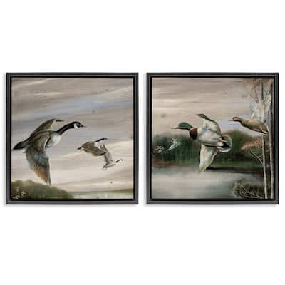 Stupell Geese & Ducks in Nature Framed Floater Canvas Wall Art Design By Ruane Manning (Set of 2)