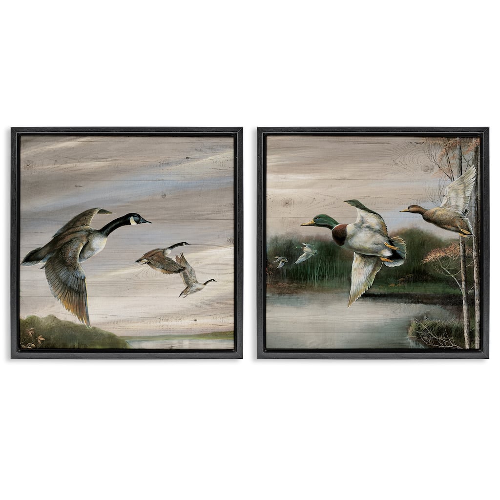 Stupell Geese & Ducks in Nature Framed Floater Canvas Wall Art Design By Ruane Manning (Set of 2)