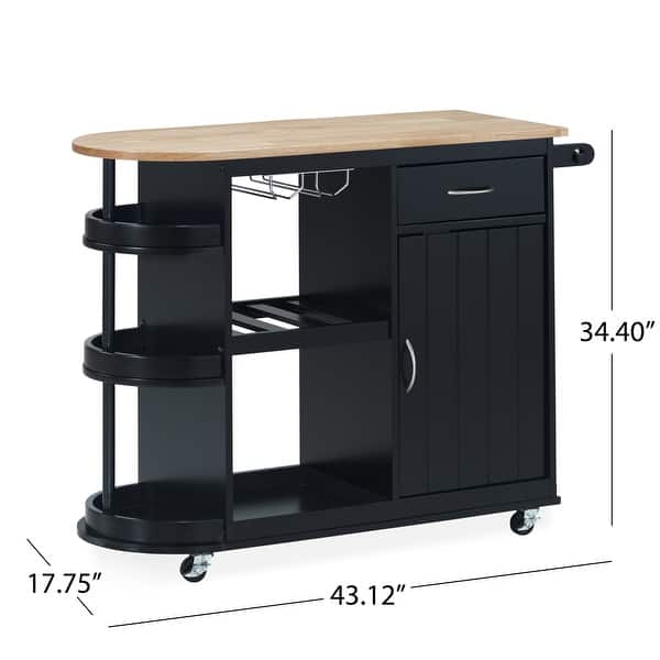 dimension image slide 0 of 2, Corby Kitchen Cart with Wheels by Christopher Knight Home - 43.12" W x 17.75" D x 34.40" H