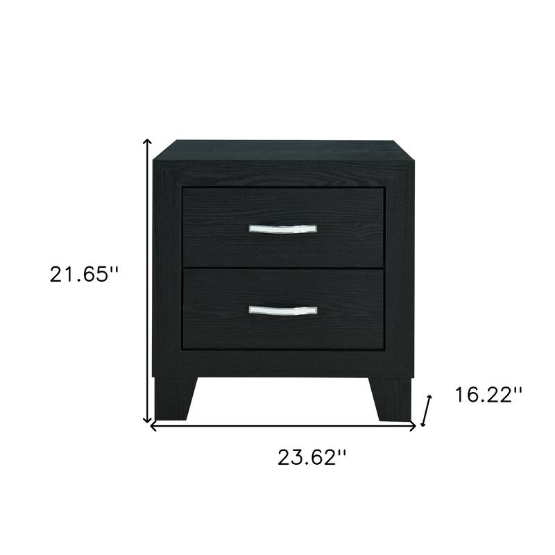 22" Black Two Drawer Wood Nightstand
