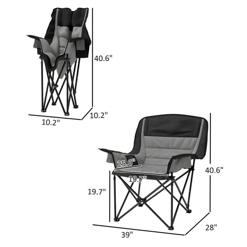 Premium Foldable Camping Chair with Carry Bag 600D Oxford Fabric Metal Frame - 39" W x 28" D x 40.6" H