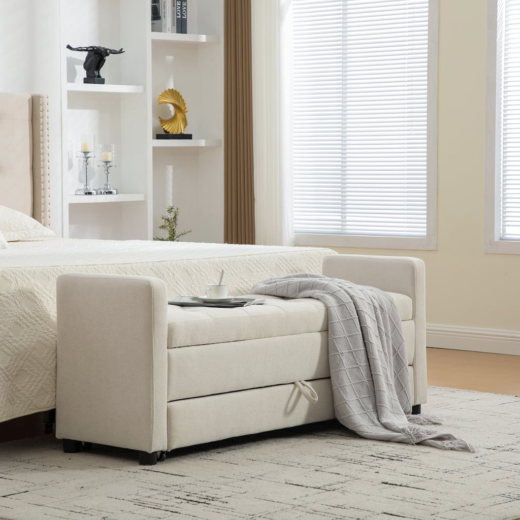 58.3"W Modern End of Bed Storage Bench, 2-tier Storage Bench With Wheels, Entryway Shoe Bench Foot Stool