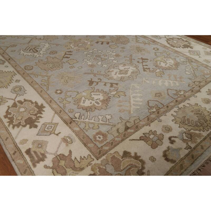 Gray Ivory Oushak Style Area Rug Handmade Wool Carpet - 9'1" x 11'10"