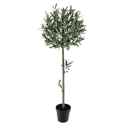 4ft Artificial Olive Tree Topiary Plant in Black Pot - 48" H x 18" W x 18" DP