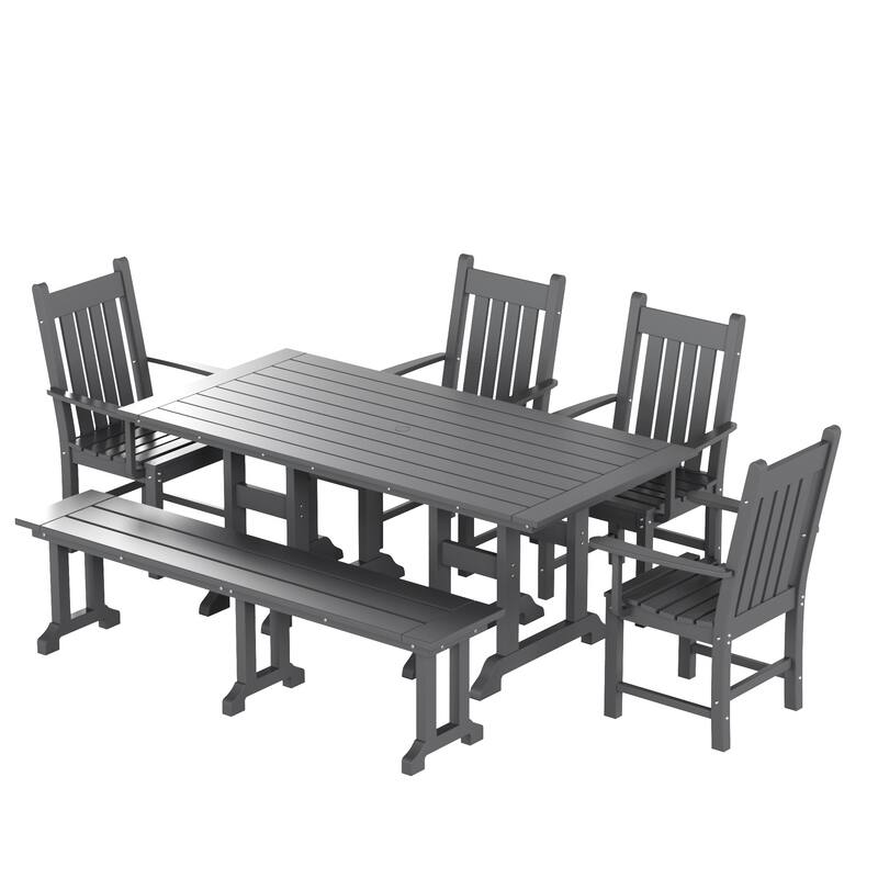 Laguna Hdpe All Weather Outdoor Patio Dining Set with Rectangle Table, Arm Chairs and Bench (6-Piece Set)