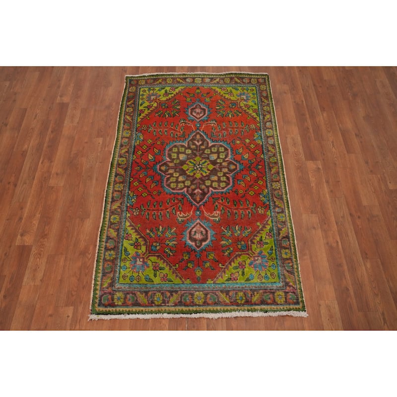 Hand Knotted Oriental 100% Wool Carpet Traditional Floral Oranges & Rust Tabriz Area Rug - 5' 3'' X 3' 3''