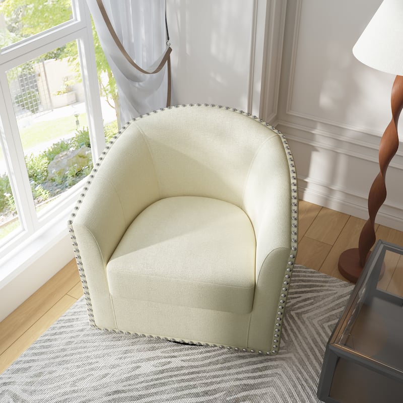 Modern Swivel Barrel Chair with Nailhead Trim
