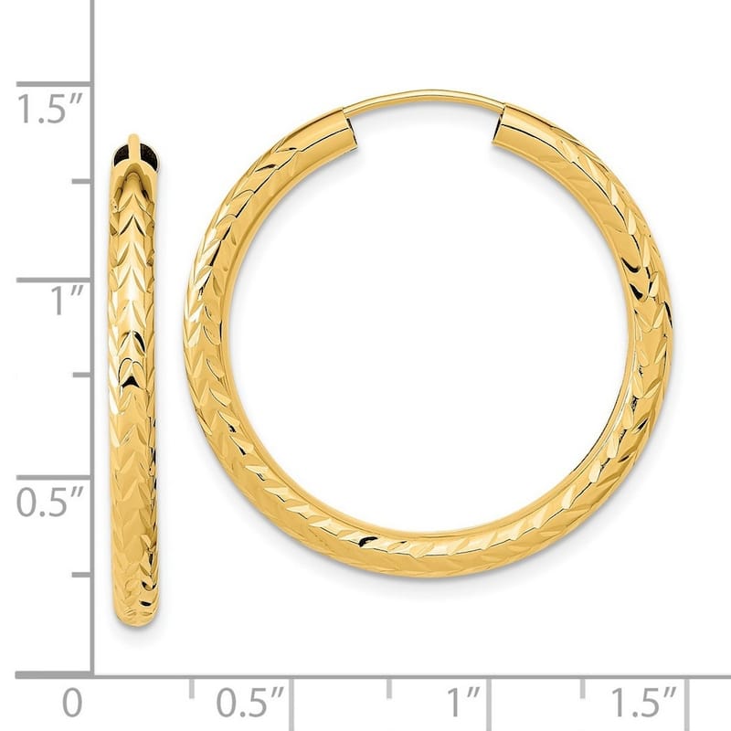 Curata 14k Diamond-Cut 2x30mm Endless Hoop Earrings Jewelry Gifts for Women