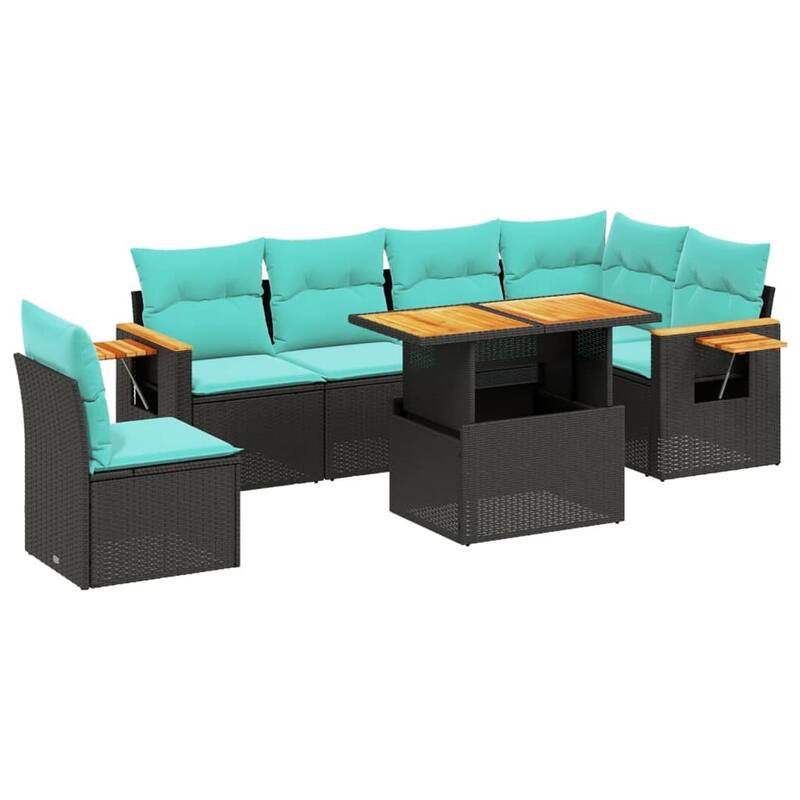 vidaXL Patio Sofa Set with Cushions Outdoor Furniture 7 Piece Poly Rattan - 21.7 x 24.4 x 27.2