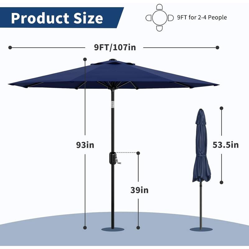 Coromose 9FT Outdoor Patio Umbrella, 8 Sturdy Ribs, for Garden, Poolside, Deck