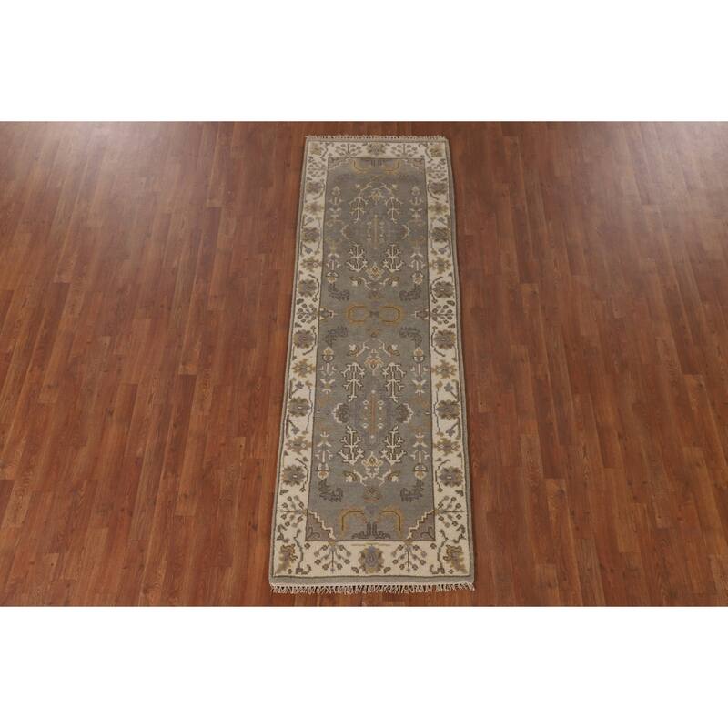Earth Tone Grey Oushak Oriental Runner Rug Handmade Wool Carpet - 2'7"x 7'10"