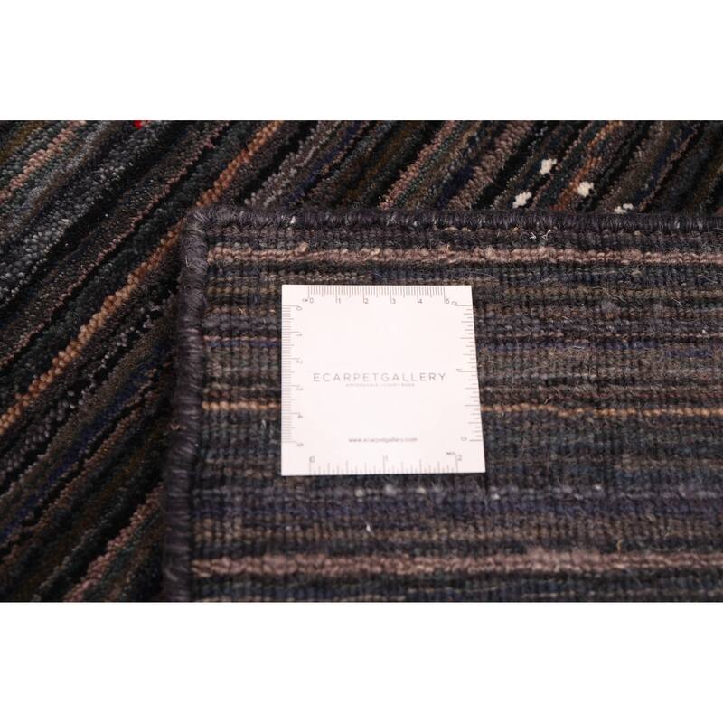 ECARPETGALLERY Hand Loomed Kashkuli Gabbeh Dark Grey Wool Rug - 5'0 x 7'11