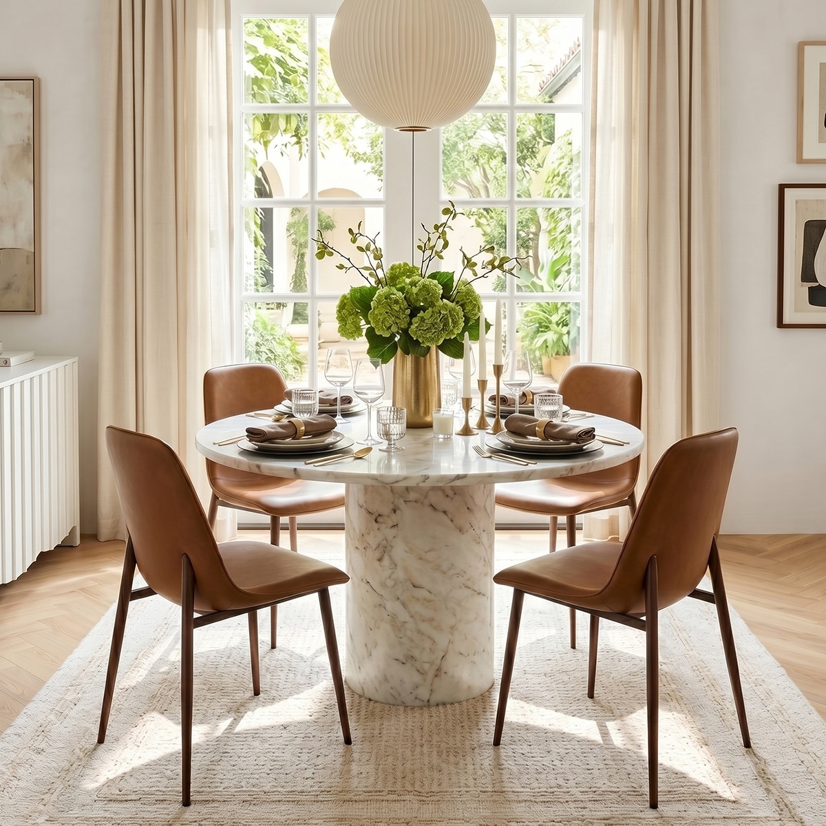 Faux Leather Dining Chairs with Walnut-Finish Metal Legs (Set of 4)