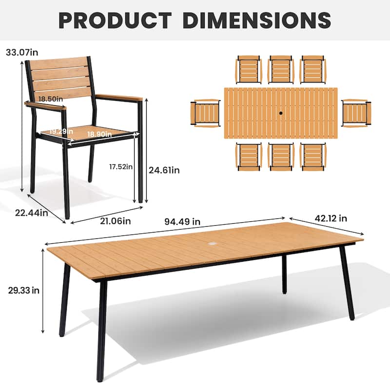 9-Piece Aluminum Outdoor Patio Dining Set with Umbrella Hole and Stackable Chairs