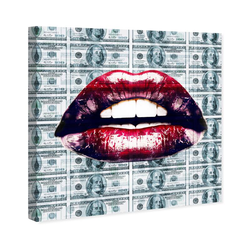 Wynwood Studio Fashion and Glam Put Your Money Where Your Mouth Is Red and Dark Red Modern & Contemporary Wall Art Canvas Print