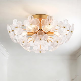 Rosa Modern 6-Light 17.7" Glam Clear Glass Flower Crystal Flush Mount