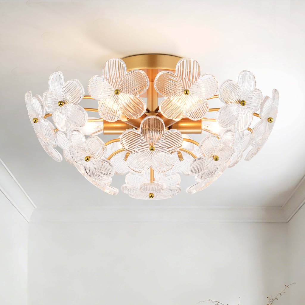 Rosa Modern 6-Light 17.7" Glam Clear Glass Flower Crystal Flush Mount