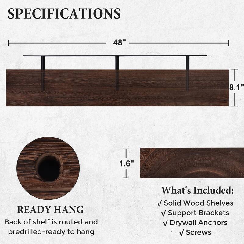 Floating Shelves, 8 Inch Deep Modern Solid Wood Wall Shelves