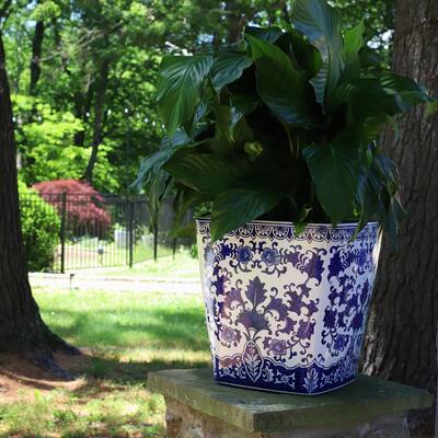 Euro Ceramica Blue and White Ceramic Camelia Garden Planter
