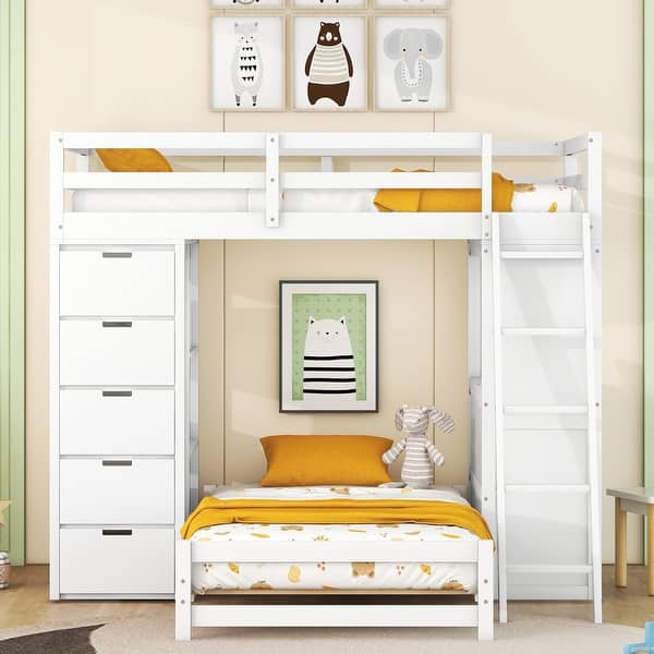 slide 2 of 20, Twin over Twin Bunk Bed with LED Light and USB Ports, White White