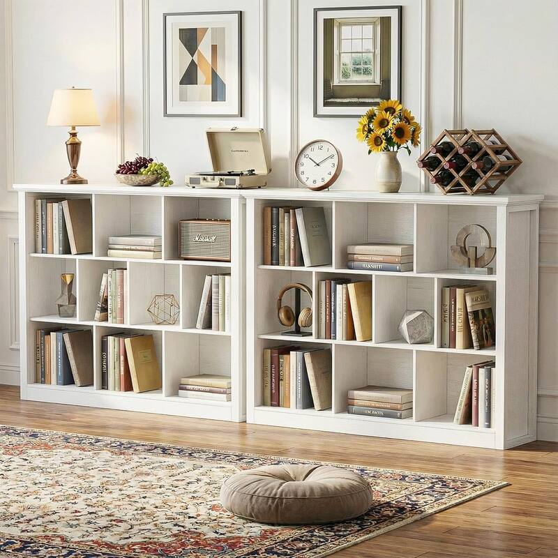 7/10 Cube Bookcase Organizer with Backpanel, 50" Wooden Storage Book Shelf for Living Room, Bedroom, Home Office, Kids Room