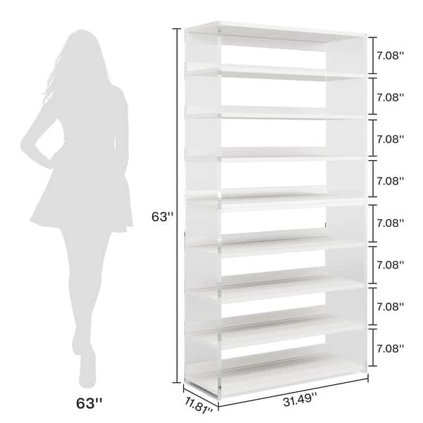 dimension image slide 0 of 2, 9-Tier Wood Shoe Storage Rack with Acrylic Side for Entryway