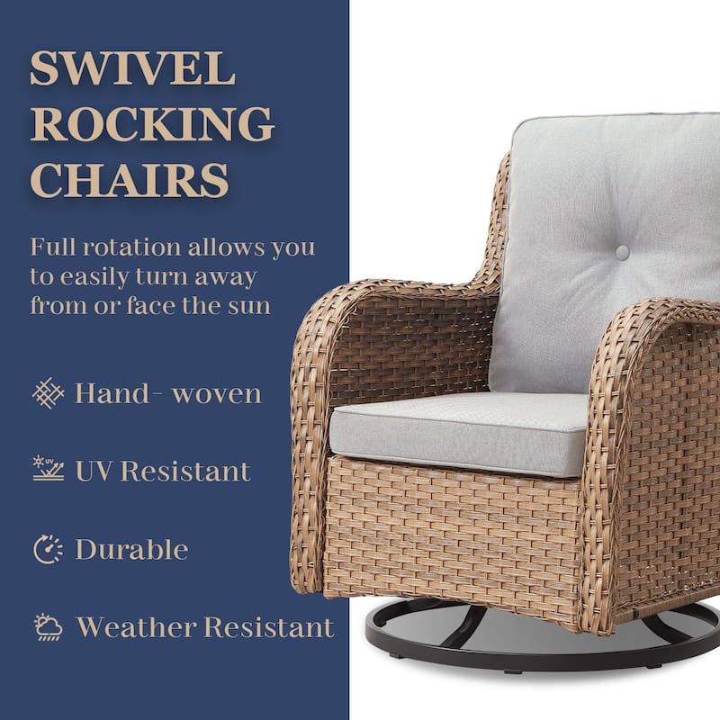 Outdoor Swivel Rocker Wicker Patio Chairs Set of 3