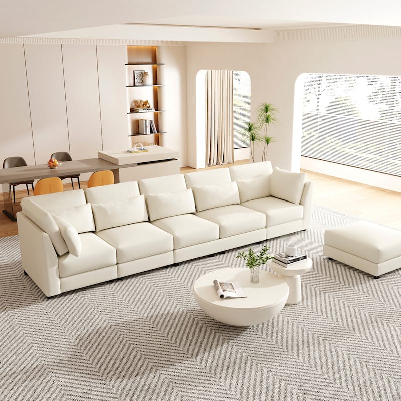 SUGIFT 5 Piece Versatile Linen Fabric Modular Sectional Sofa Set