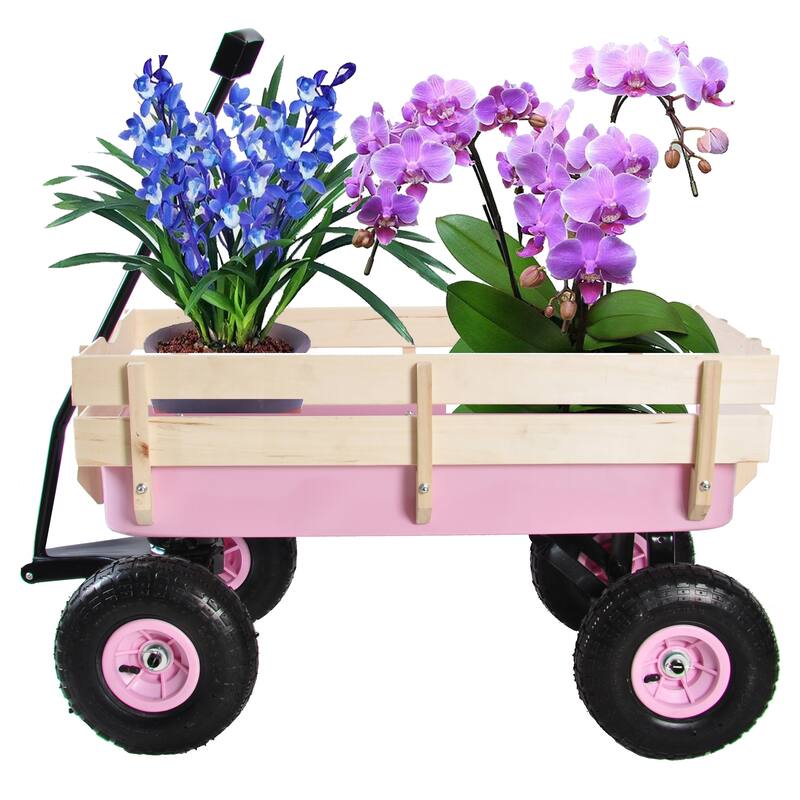 Outdoor Wagon All Terrain Pulling with Wood Railing Air Tires Children Kid Garden