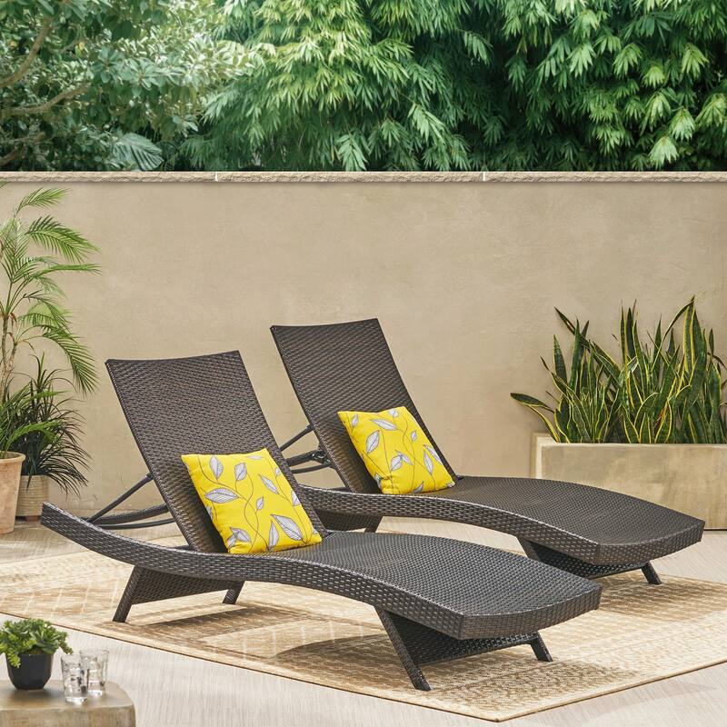 Adjustable Brown Wicker Lounge Chair Set Weather Resistant