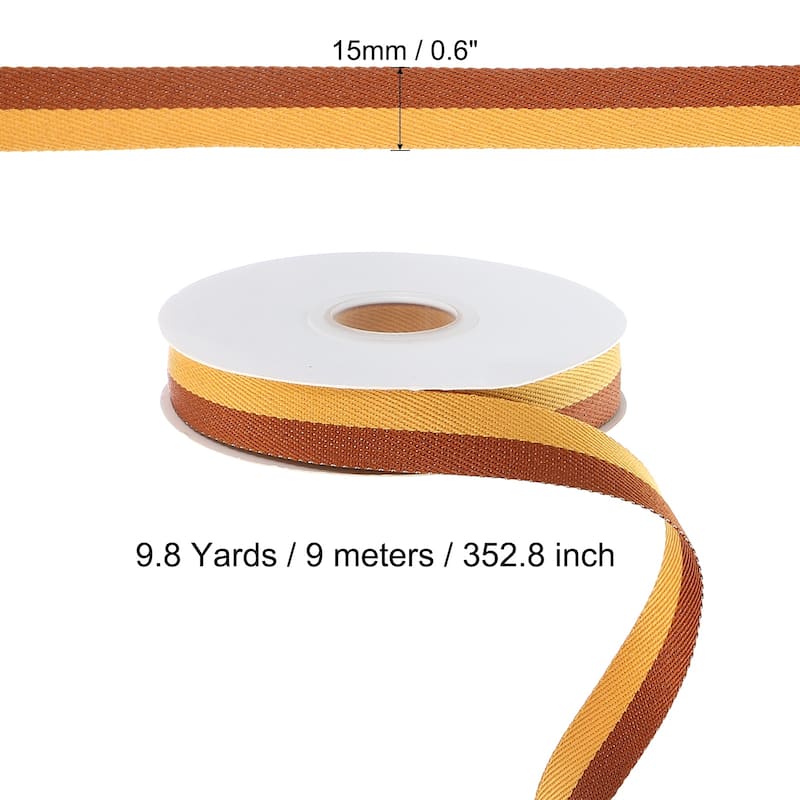 9.8 Yards Christmas Striped Ribbon, Ribbon Candy Roll - Yellow/Brown - 9.8 Yards x 0.6"