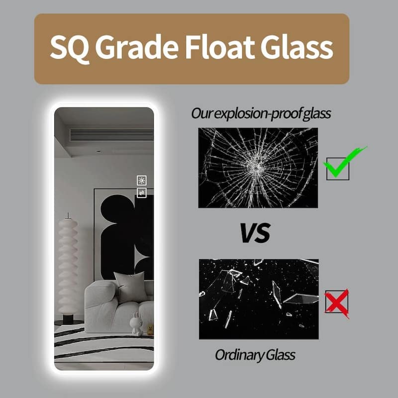 Large Lighted Full-Length Mirror - LED Vanity Mirror with Rounded Corners - Clear