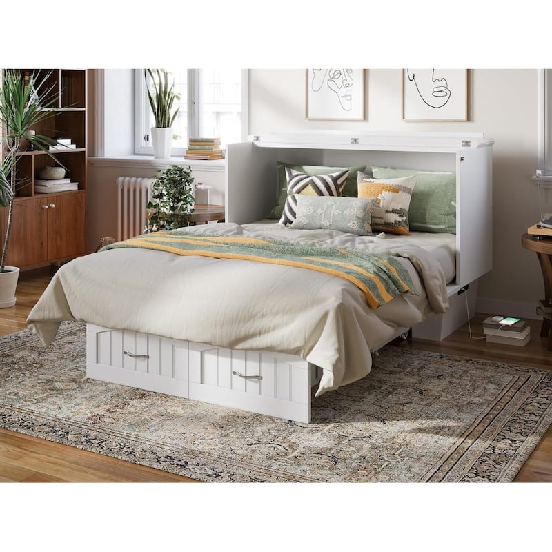 Murphy Bed Chest with Storage & USB Charger - Space Saving Bed Furniture