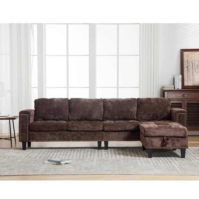 104.5'' L-Shaped Modular 5 Seat Sectional Sofa with Storage Ottoman, Reversible Chaise and 4 Back Cushions