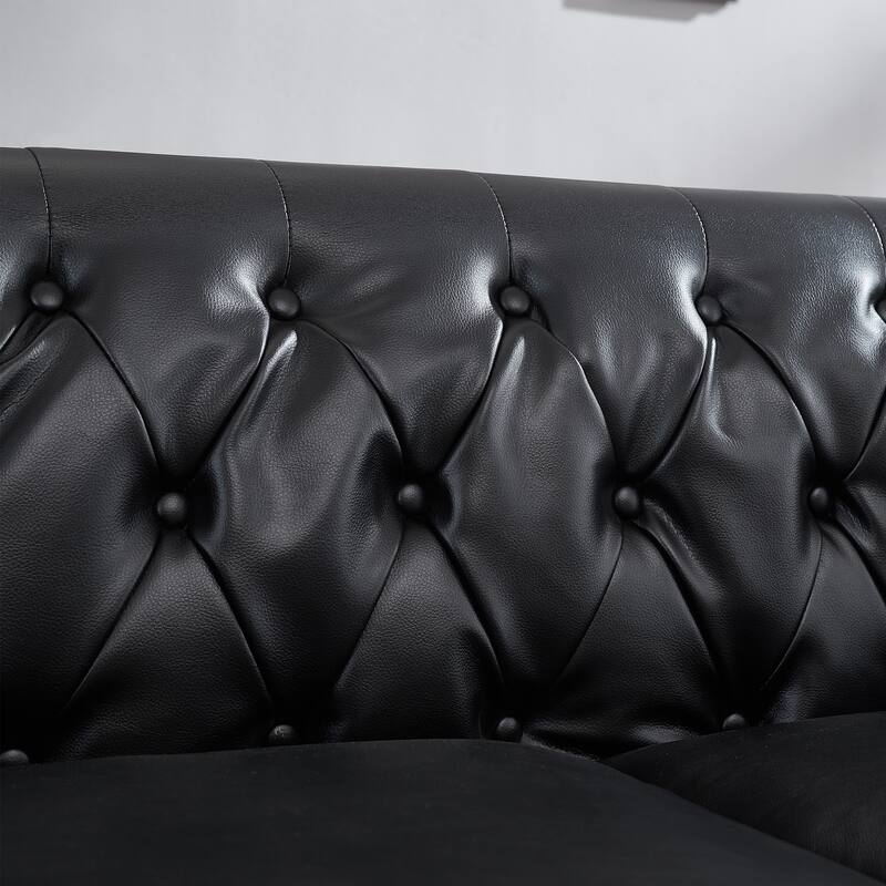 85.8" Technical Leather 3-Seater Sofa with Tufted Backrest & Storage