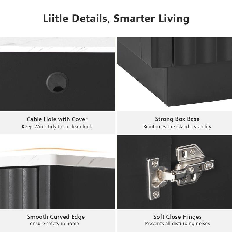 82.6" Fluted Kitchen Island with Extendable Dining Table and Power Outlet for Modern Kitchen Spaces