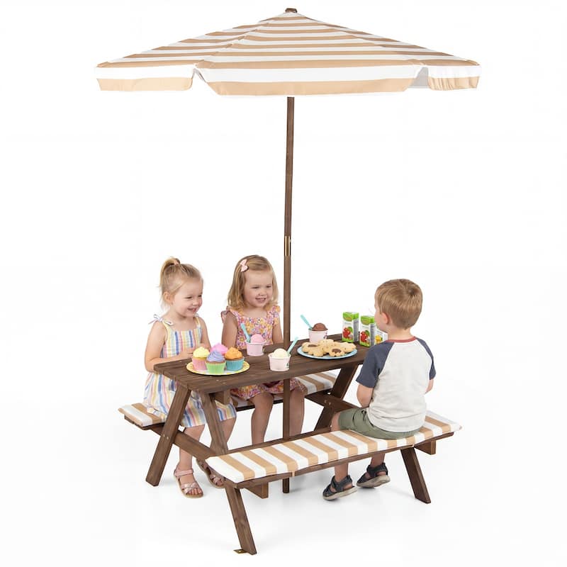 Gymax Kids Picnic Table w/Bench Seat Cushions Removable & Adjustable