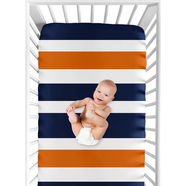 Sweet Jojo Designs Fitted Crib Sheet for the Navy Blue and Orange Stripe Collection