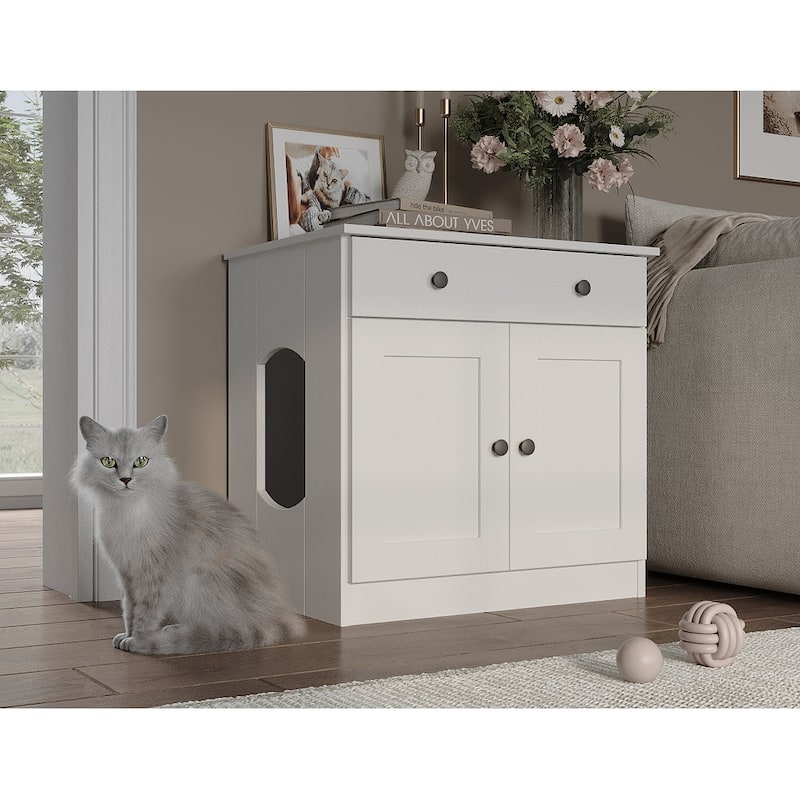 Palace Imports 100% Solid Wood Ziva 2-Door Cat Litter Box Enclosure with 2-Drawers