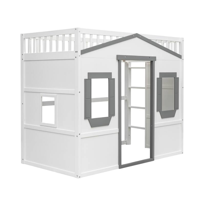 House Loft Bed for Kids, Twin/Full Size, Wooden Bed with Ladder, Sturdy Pine Frame, Perfect for Small Spaces