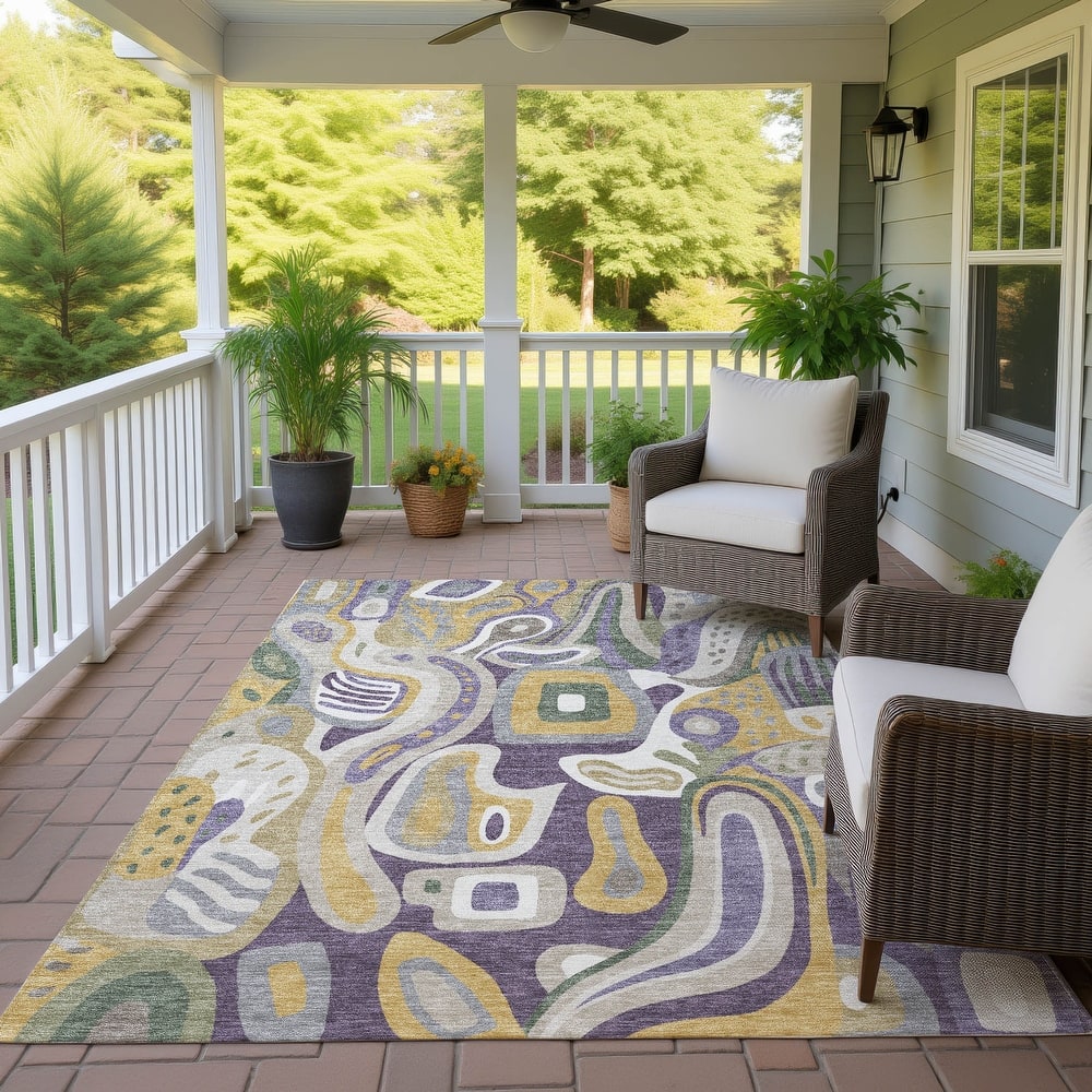 Machine Washable Indoor/ Outdoor Modern Picasy Chantille Rug