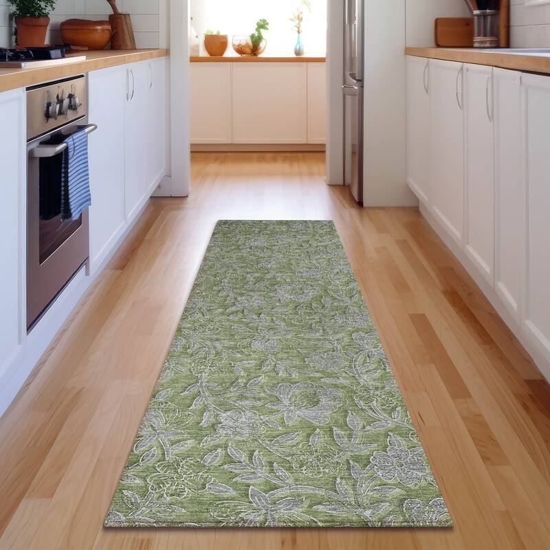Premium Washable Super Soft Floral Mayfield Rug - Olive - 2' 3" x 7' 6" - Runner