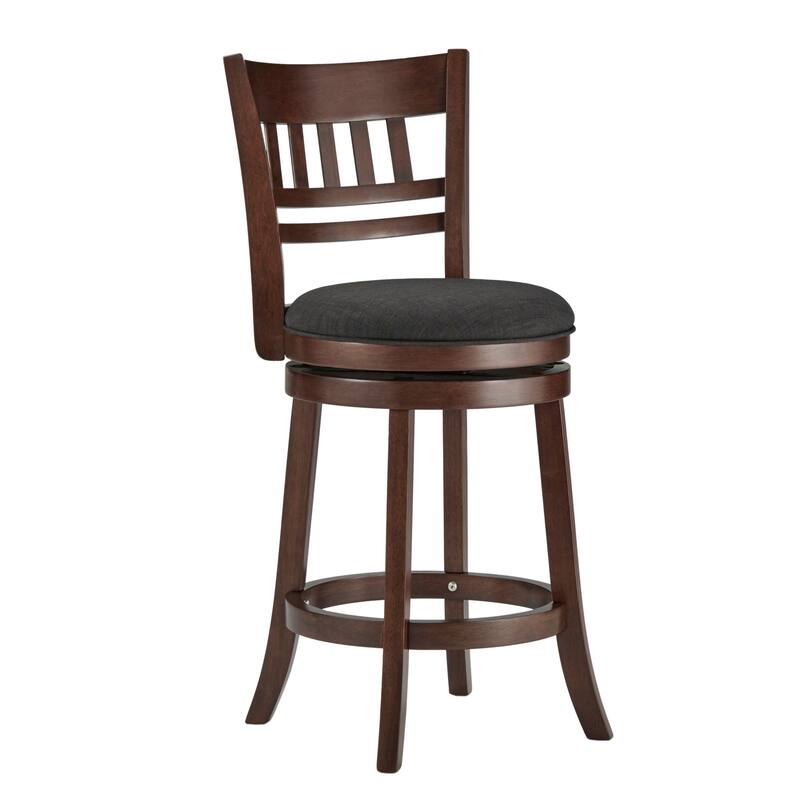 Verona Linen Lattice Back Swivel 24-inch Counter Height Stool by iNSPIRE Q Classic - Dark Cherry-Dark Grey Linen