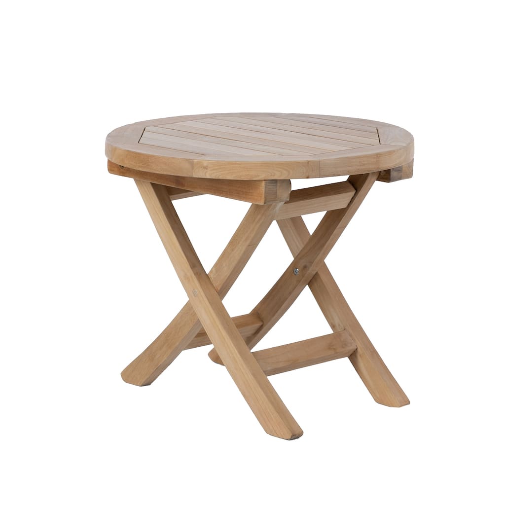 RRI Goods Teak Wood Folding 20-Inch Round Outdoor Coffee Table Perfect for Outdoor Backyard, Front Porch, Balcony