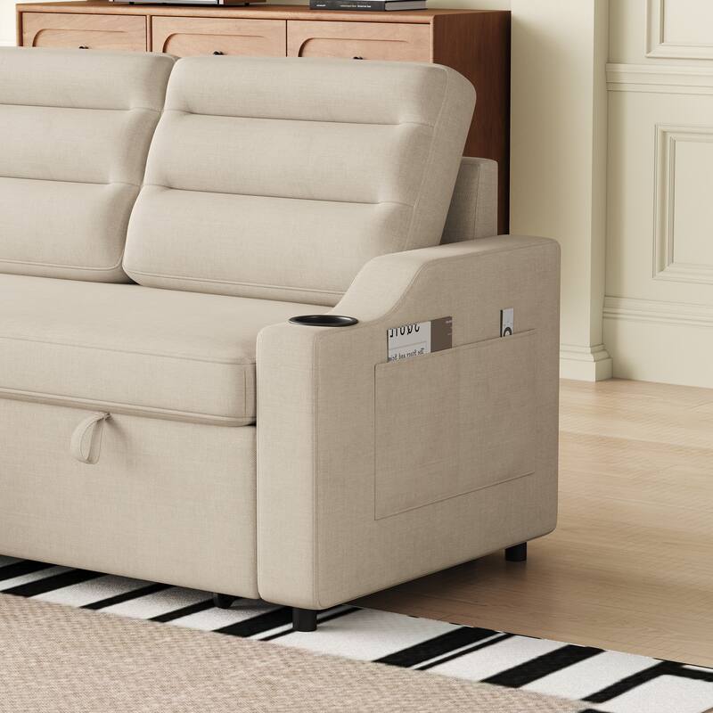 83.5-Inch Convertible Sofa Bed - Stylish Polyester Recliner with Storage for Small Spaces