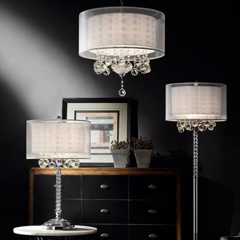 Chic Silver Ceiling Lamp with Crystal Accents and Silver Shade - 19" x 20" x 20"