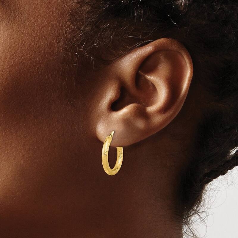Curata 14k Yellow, Rose or White Gold Sparkle Cut Swirl 3x22mm Round Hoop Earrings