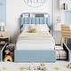 preview thumbnail 2 of 43, Bed Frame for Kids, Upholstered Platform Bed for Boys with 2 Flexible Drawers