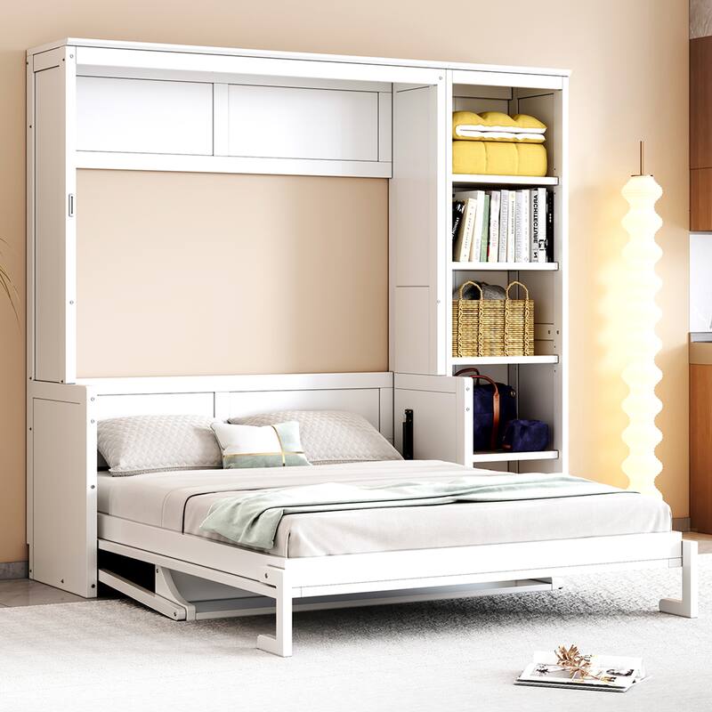 Full / Queen Murphy Bed with Desk and Bookshelves Space-Saving Design