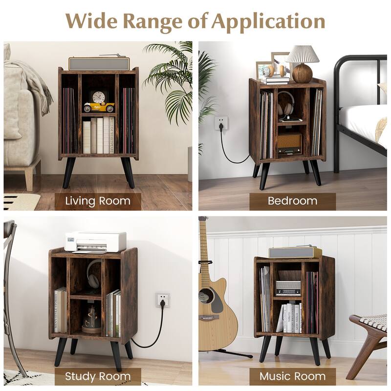 Gymax Record Player Stand w/ 4 Storage Compartments Supporting Legs